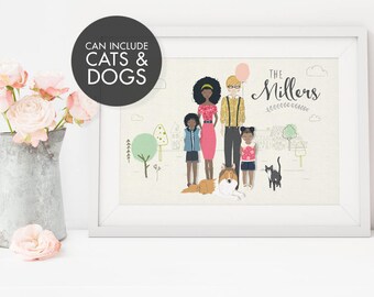 Custom Family Illustration, Digital Custom Family Portrait, Family Portrait, Custom Family Portrait, Custom Illustrated Family Art Print