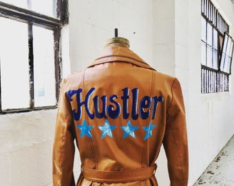 Hand-Painted Vintage Leather Trench -- "HUSTLER"