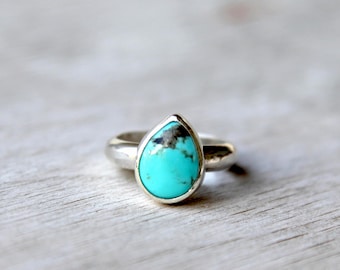 Teardrop Turquoise Sterling Silver Stacker Ring, Simple Turquoise Ring, Size 6 Ring, Teardrop Gemstone Ring, Simple Sterling Silver Ring