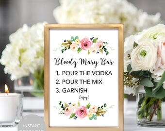 Bloody Mary Bar Sign, Bloody Mary Sign, Bridal Shower Bloody Mary Bar Sign, Printable Bloody Mary Bar Sign Instant Download File