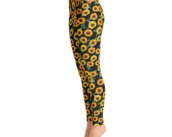 Sunflower Leggings | Yoga Leggings | Festival Leggings | High Waisted Leggings | Floral Leggings | Yogi Pants | Yogawear | Loopy Jayne