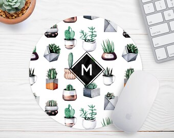 Monogram Mouse Pad, Cactus Mousepad, Gift for coworker, Office Decor, Modern Mousepad, Succulent Mouse Pad, Cubicle Decor, Cute Mouse Pad