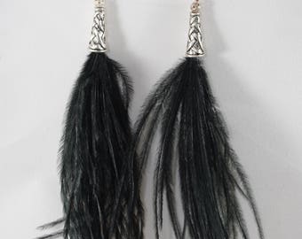 Black Ostrich Feather Earrings