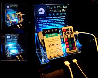 Rideshare 5 USB FAST Charging Station Remote Control LED light Tip box Uber Lyft sign