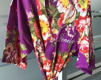 Young Girl Personalized Robe, 4, 5, 6 Year Old Girl Wedding Robe, Girls Silk Kimono Robe, Girls Monogrammed Silk Robe