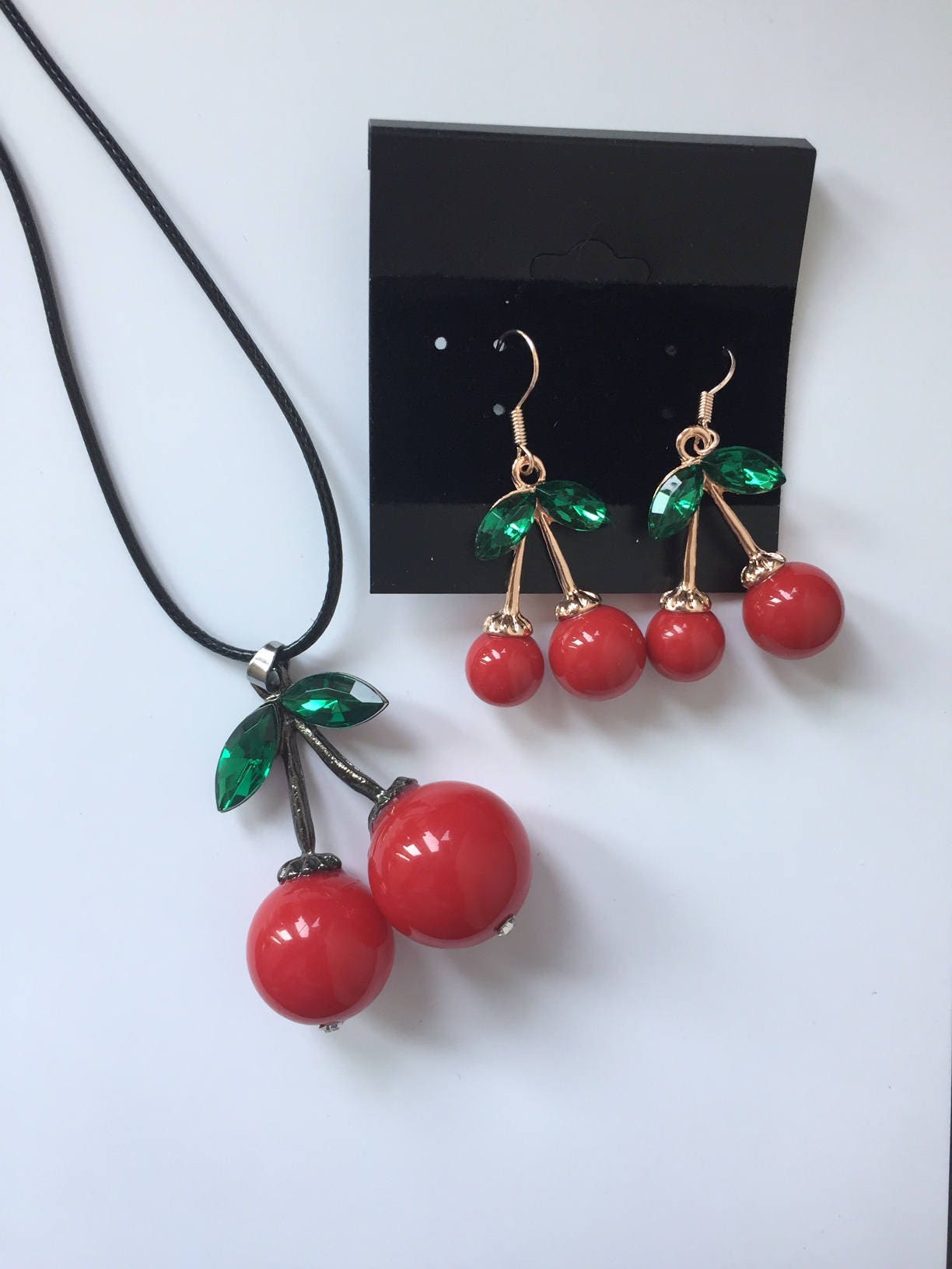 Cherry Necklace Cherry Jewelry dangle cherry earrings