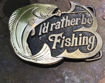 Vintage Belt Buckle - I'd Rather Be Fishing Belt Buckle - Belt Buckles for Men - Fishing Gifts - Fish Buckle - Mens Gift - SweetVintageTX