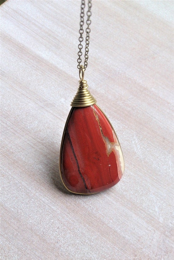 Red Jasper Necklace Red Jasper wire wrapped Red Jasper Gift