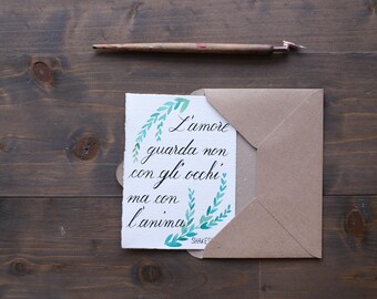 Birthday card handwritten, illustration, poetry love Shakespeare, marriage ticket, for her, for him, wife, husband