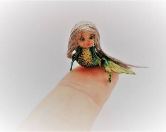 Mermaid OOAK Wooden Miniature 1.6cm 0.63" Art Doll by Julia Arts
