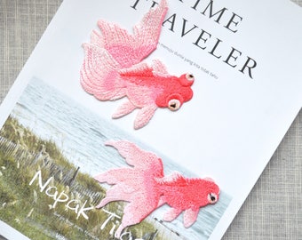 Pink goldfish Embroidery patch ,goldfish embroidered patch