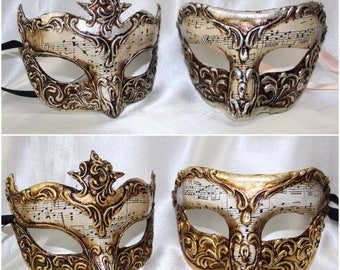 His and Hers Couples Masquerade Masks Pompeii Portofino Silver Gold Genuine Venetian Handcrafted Mask with Musical Notes VA904