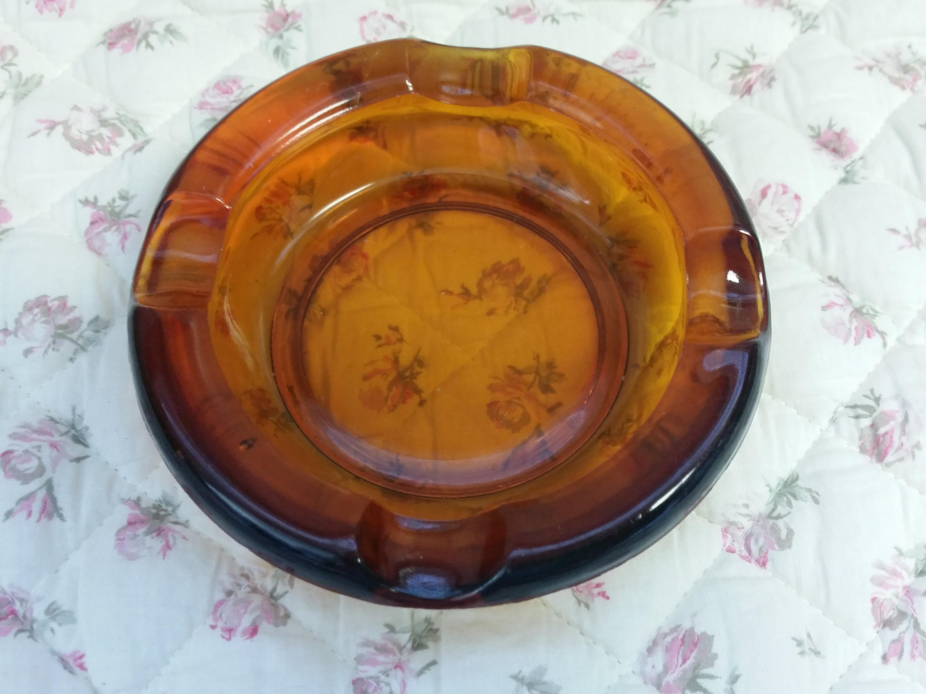 Amber Ashtray Vintage Round Amber Cigarette Ashtray 5
