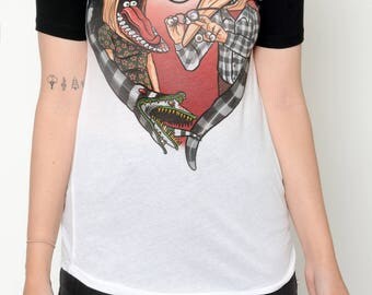Beetlejuice Adam and Barbara Baseball Tee Shirt (Women)