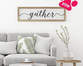 Modern cross stitch pattern - Gather script font, instant pdf download