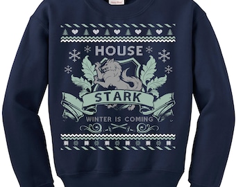 Game of Thrones. Ugly Christmas Sweater. Ugly Sweater Contest. Game of Thrones Sweatshirt. Ugly Sweater House of Stark. Winter is Coming