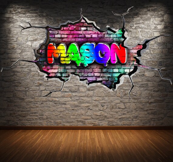 PERSONALISED NAME Wall Decal Cracked Wall 3D Vinyl wall