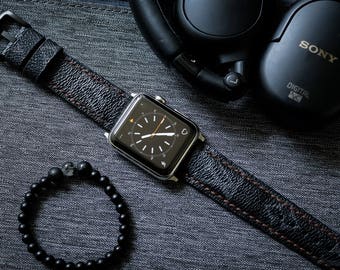 Artisan Watch Strap Handmade LV Strap Red Stitching L3 Fits Apple watch Series 1 Series 2, Nike+ version 38mm or 42mm