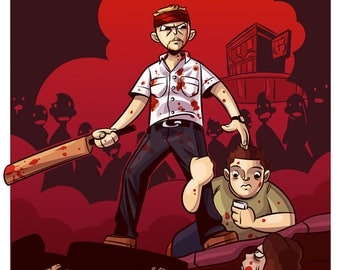Shaun of the Dead Illustration, Movie Poster, Original Art, Comedy, Zombies, Horror, "8x10"" - "12x16"