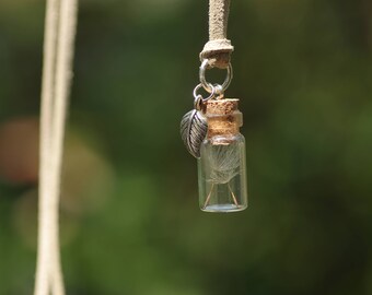 Necklace bottle with real dandelion seeds glass bottle necklace