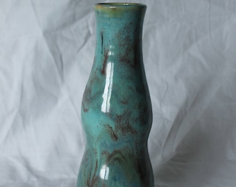 Skinny vase brushed in Molten turquoise glaze