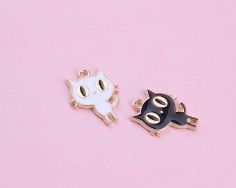 10pcs Cat Charms Enamel Charm Black Cat Charm Kitty Kitten Charm Animal Charm Cat Pendant Bracelet Charms DIY Jewelry Supplies Bulk Charms