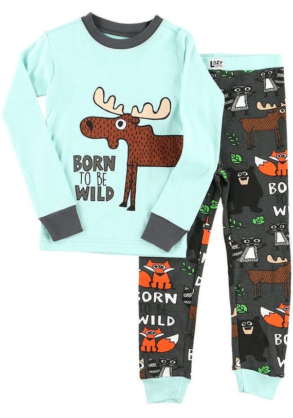Kids Moose Pajamas Kids Pajamas PJ's Moose Born To Be Wild
