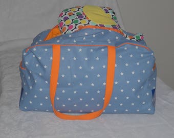 Bag for weekend at Grandma and Grandpa, blue and orange