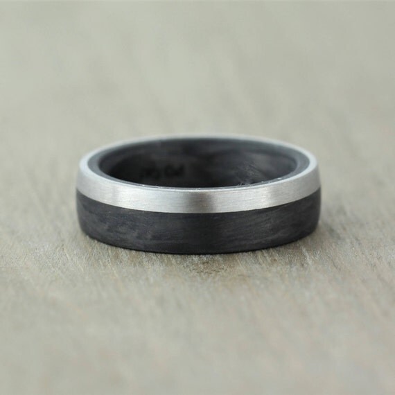 Carbon Fibre & Palladium Wedding Ring 6mm Free Engraving