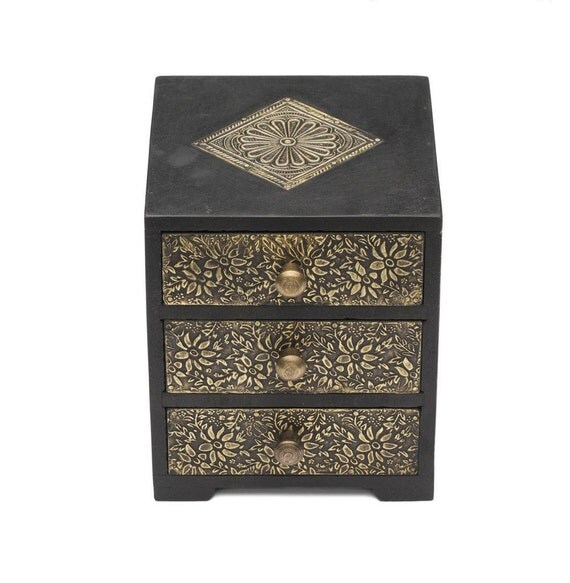 GOLDEN METAL AND Wood Keepsake Box