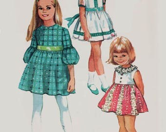 Vintage 1970s Girl's High Waist Party Dress Full Skirt Dress Sewing Pattern Simplicity 8714 Children's 70s Pattern Size 4 Breast 23 UNCUT