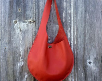 Leather Oval Sling Bag in Poppy Red Leather by Stacy Leigh