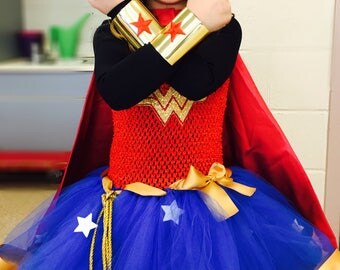 SALE Child size Classic Wonder Woman Tiara and Cuff Bracers Accessory Set in Gold Kids Girls Costume Adjustable Custom Fit