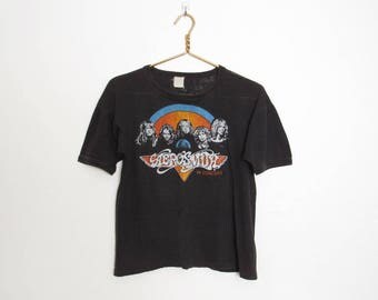 Vintage 70s Aerosmith T-shirt / Distressed Black Concert Tee