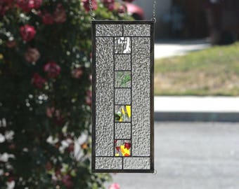 FOUR SEASONS~Abstract Stained Glass Window Panel, Stained Glass Window, Stain Glass, Small Sidelight or Transom, Clear Panel, Ready to Ship