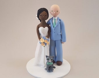 Bride & Groom with a Cat Customized Wedding Cake Topper
