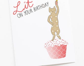 Cat Birthday Candle Lit Greeting Card