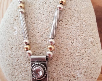 SUMMER GLAM SALE...Gorgeous 14k 925 White Topaz Sterling Silver Necklace. Israel Necklace 14k 925. Sterling Gold Necklace. Israeli Jewelry
