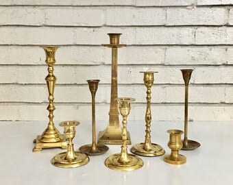 Vintage Brass Candlestick Candle Holder Collection 8 Pieces // T