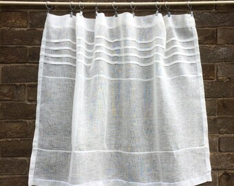Custom Ivory Off White Sheer Linen Cafe Curtain, Kitchen Window, French Linen Light & Airy, Cottage Decor