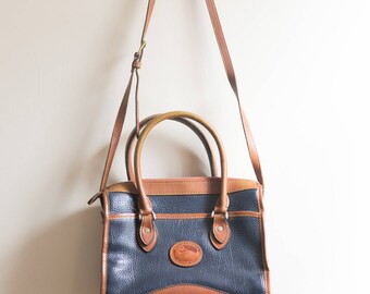 Vintage Dooney and Bourke Crossbody Shoulder Bag - Blue Brown 80's Leather Satchel Classic