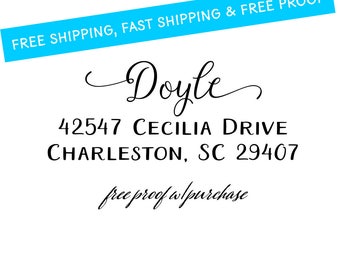 Calligraphy Return Address Stamp. Self-inking or Mounted with Return Address Stamp. 2 1/2" x 1" (20437)