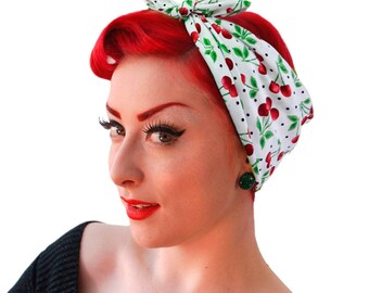 Cherry Bandana - Rockabilly hair accessories - 50s style head scarf - Rockabilly Headband - Cherries scarf - cherry hair accessories