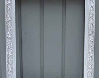 Cadre Photo Blanc Style Shabby Chic - 61x50 Cm - Avec Ornements Floraux - Occasion