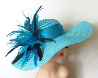 Peacock Feather Hat, Kentucky Derby Hat, Garden Party Hat or Victorian Tea Party