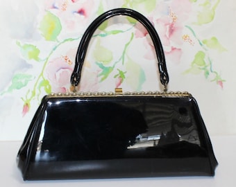 Pretty Vintage, Dover, Black Patent Leather Handbag, Purse
