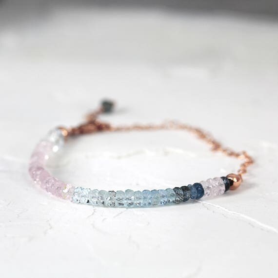 Pink Aquamarine Bracelet - Rose Gold Bracelet - Pretty Bracelet - Morganite Bracelet - Ombre Aquamarine Bracelet - March Birthstone Gift