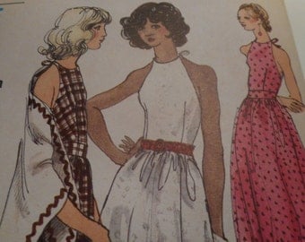 Vintage 1970's Miss Vogue 8044 Halter Dress, Tunic, Pants and Shawl Sewing Pattern, Size 10 Bust 32 1/2