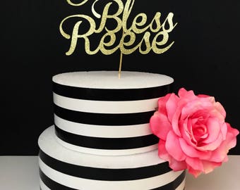Personalized god bless cake topper, baptism cake topper, first communion cake topper, christening cake topper
