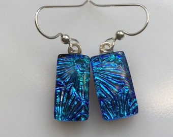 Dichroic Glass Earrings, Fused Glass Jewelry, Blue Starburst Earrings
